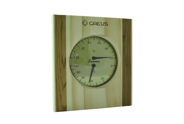 Термогігрометр Greus сосна/кедр 16х14,5 для лазні та сауни - 1