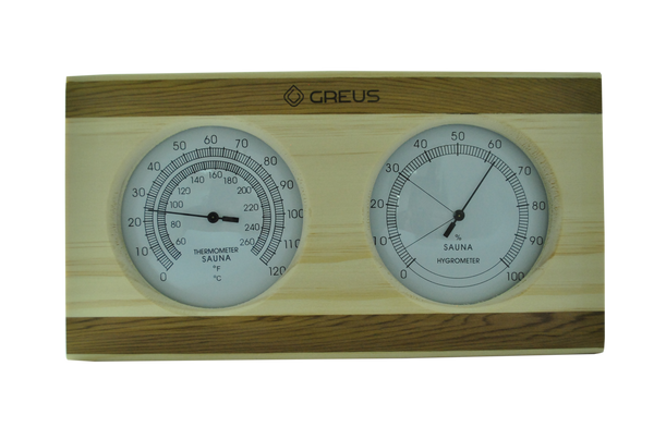 Термогигрометр Greus сосна/кедр 26х14 для бани и сауны - 1